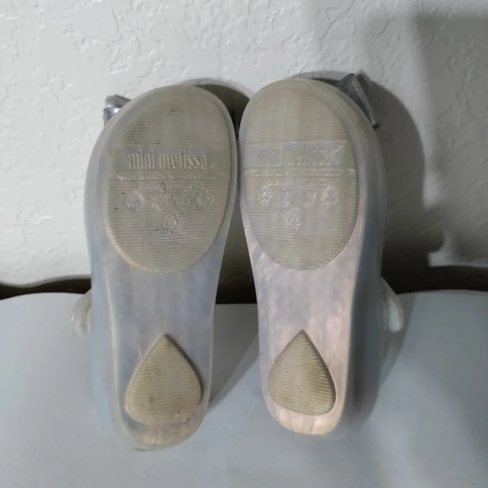 Mini Melissa Ultragirl Bow Jelly Shoes Silver Pearlescent Mary Janes Size 11